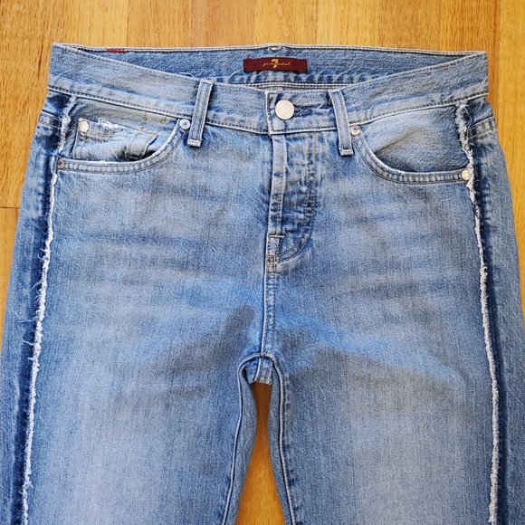 7 For All Mankind Jeans Women 26 30x27 Blue Denim Button Fly 90s Mom Made in USA - Picture 2 of 14